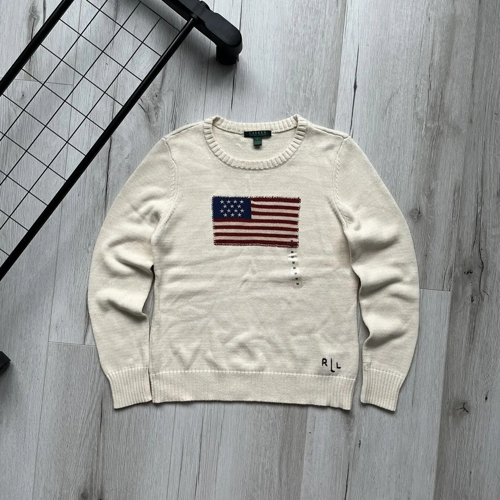 Ralph Lauren Cream Sweater with Flag Design